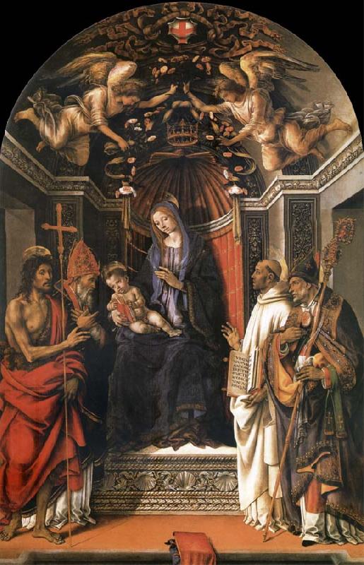 Fra Filippo Lippi The Madonna and the Nno enthroned with the holy juan the Baptist, Victor Bernardo and Zenobio Germany oil painting art